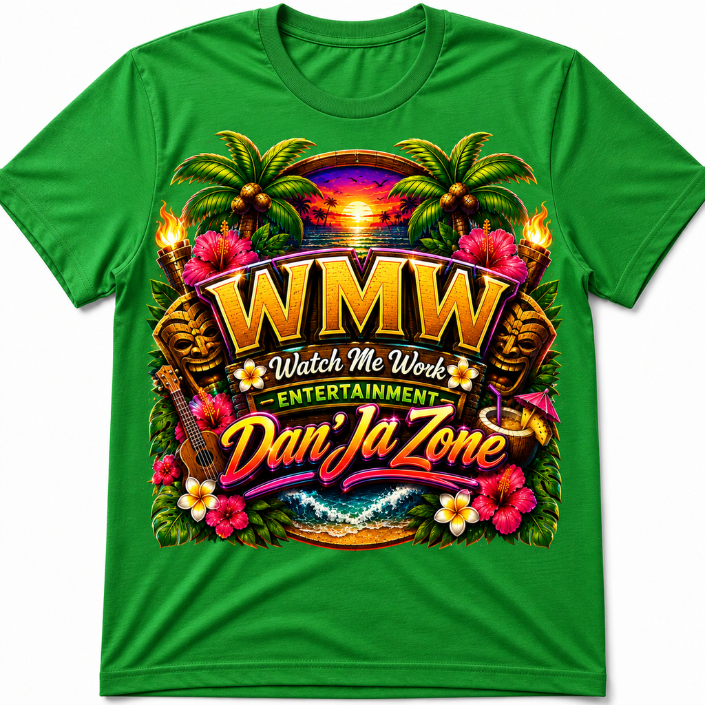Watch Me Work Apparel: Dan’Ja Zone Tiki Exotic Luau Turn Up  T-Shirt (Exclusive Design)