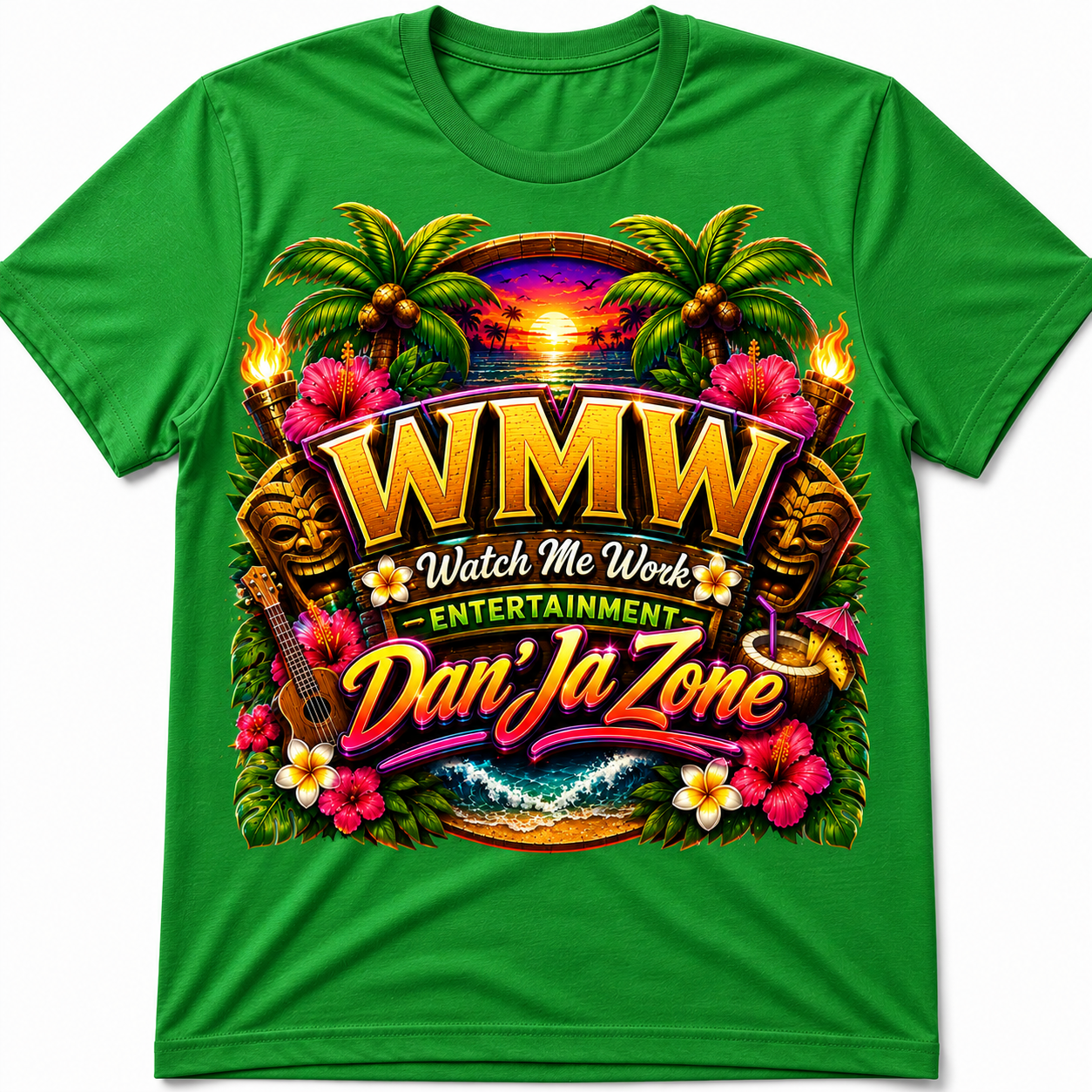 Watch Me Work Apparel: Dan’Ja Zone Tiki Exotic Luau Turn Up  T-Shirt (Exclusive Design)