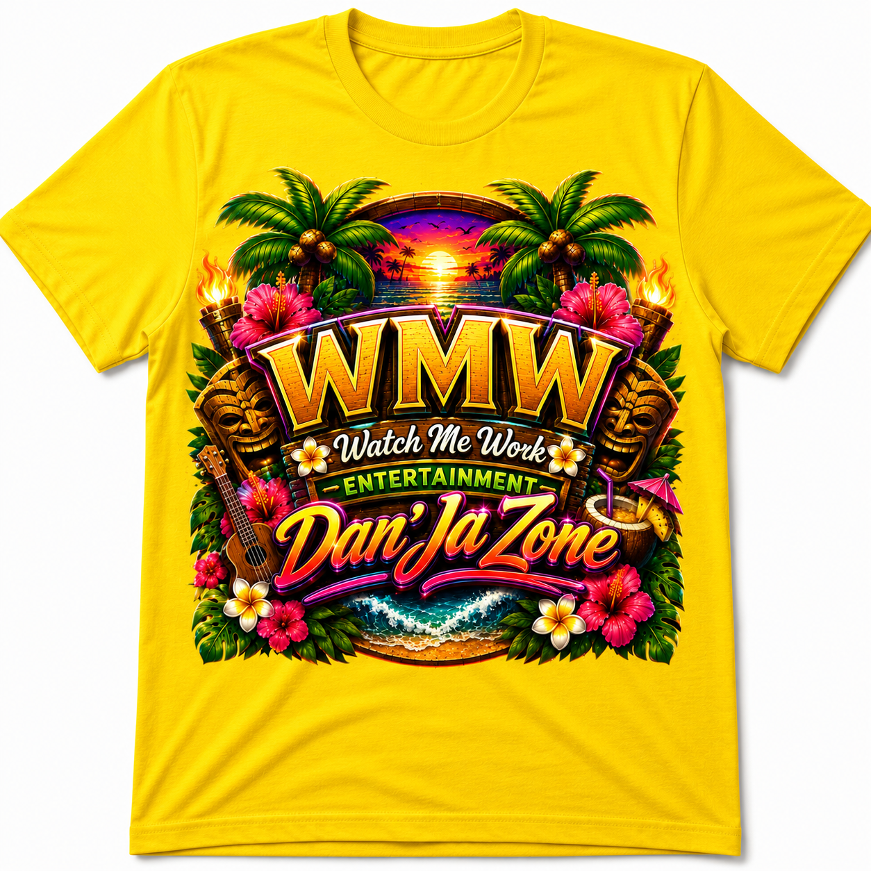 Watch Me Work Apparel: Dan’Ja Zone Tiki Exotic Luau Turn Up  T-Shirt (Exclusive Design)
