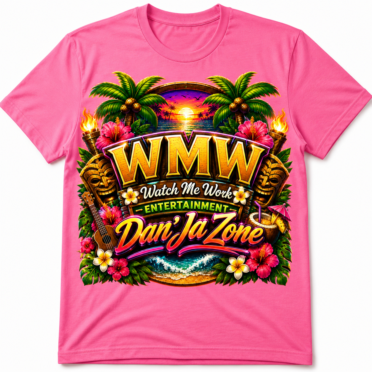 Watch Me Work Apparel: Dan’Ja Zone Tiki Exotic Luau Turn Up  T-Shirt (Exclusive Design)