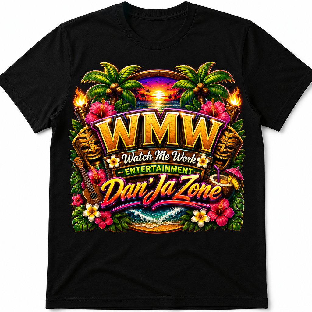 Watch Me Work Apparel: Dan’Ja Zone Tiki Exotic Luau Turn Up  T-Shirt (Exclusive Design)