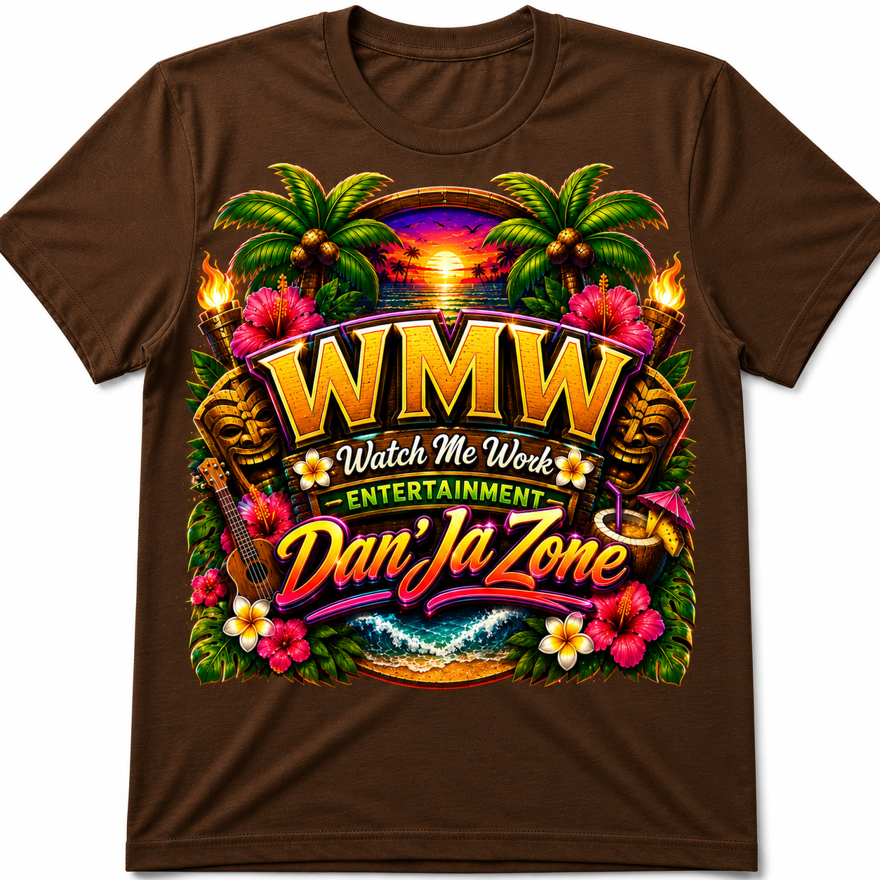 Watch Me Work Apparel: Dan’Ja Zone Tiki Exotic Luau Turn Up  T-Shirt (Exclusive Design)