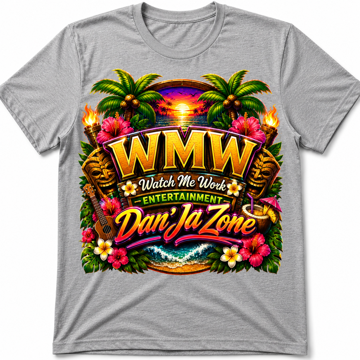 Watch Me Work Apparel: Dan’Ja Zone Tiki Exotic Luau Turn Up  T-Shirt (Exclusive Design)