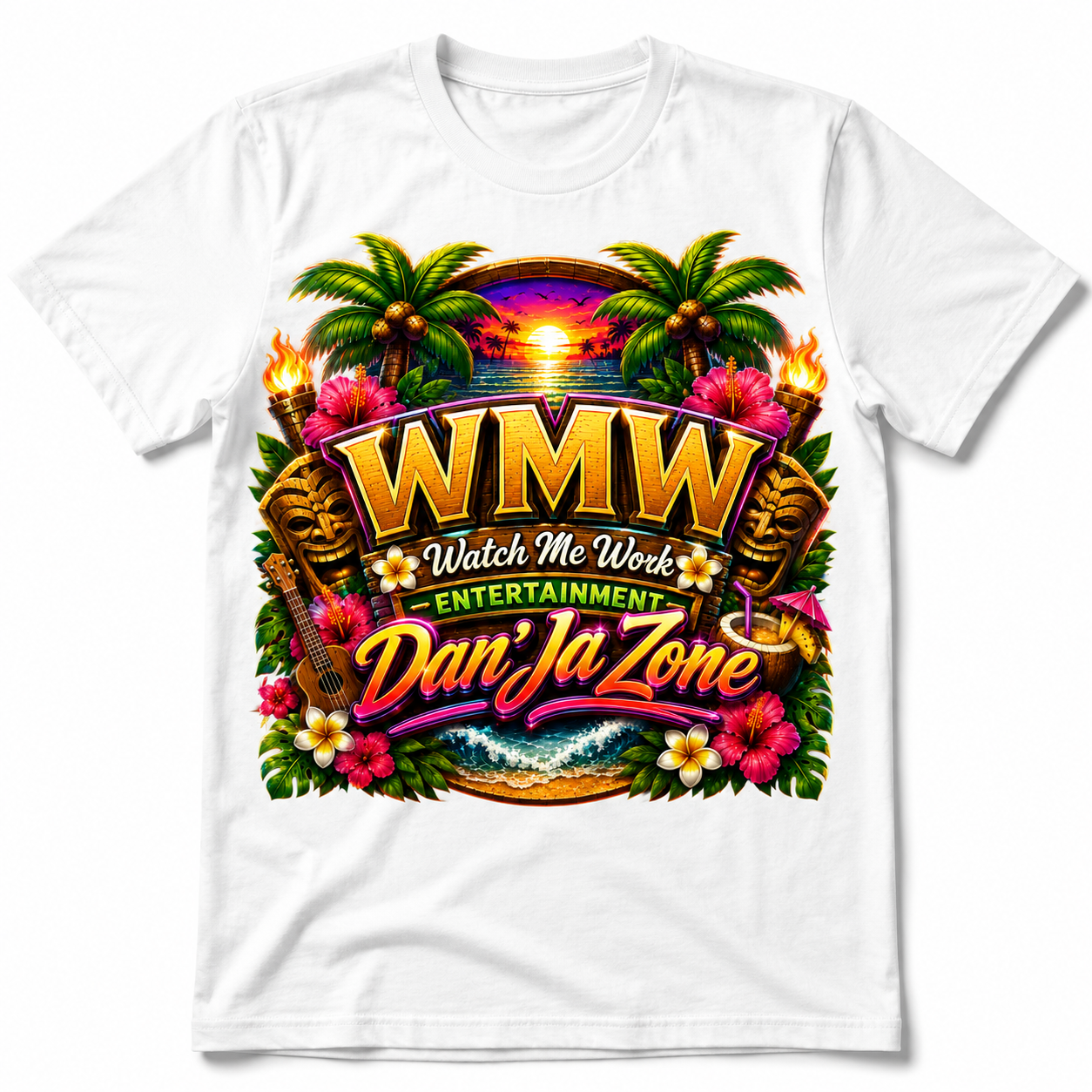 Watch Me Work Apparel: Dan’Ja Zone Tiki Exotic Luau Turn Up  T-Shirt (Exclusive Design)