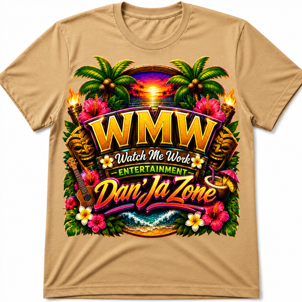 Watch Me Work Apparel: Dan’Ja Zone Tiki Exotic Luau Turn Up  T-Shirt (Exclusive Design)